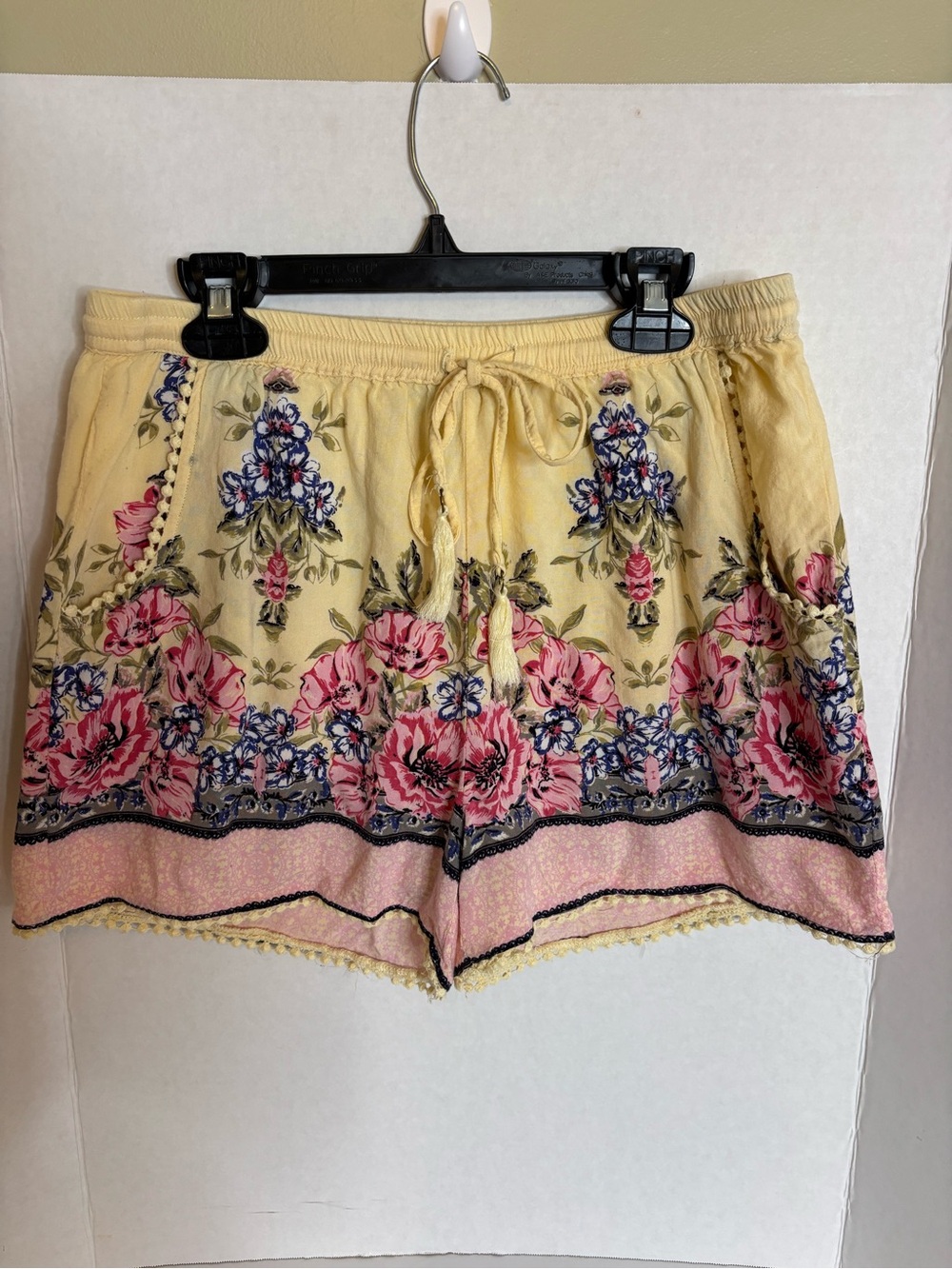 Angie Yellow Floral High-Waist Shorts with Pink and Blue Accents